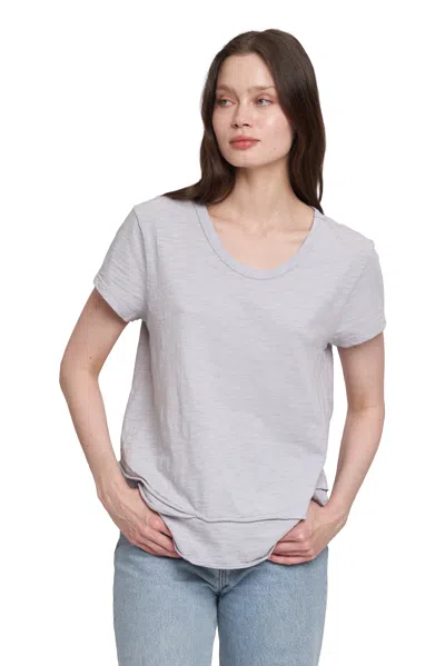 Wilt Short Sleeve Mock Layer Raw Hem Tee In Gray