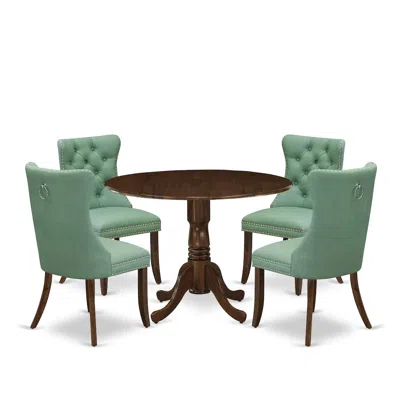 East West Furniture 5 Piece Dining Table Set Consists Of A Round Kitchen Table With Dropleaf In Green