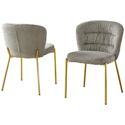 Best Quality Furniture Gray Fluffy Fabric With Gold Chrome Base, Set Of 2 In Gray