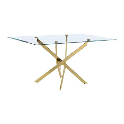 Best Quality Furniture Rectangular Glass Top Dining Table With Gold Chrome Base In Gold