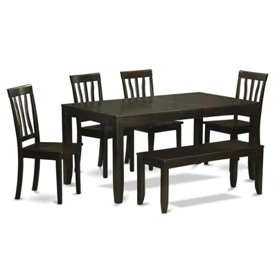 East West Furniture 6 Pc Kitchen Table With Bench-table With Leaf And 4 Dining Chairs And Bench In Black