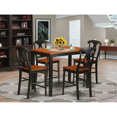 East West Furniture 5 Pc Counter Height Table And Chair Set - High Top Table And 4 Bar Stools With Backs. In Black