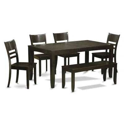 East West Furniture 6 Pc Dining Table With Bench-table With Leaf And 4 Kitchen Dining Chairs Plus Bench In Black