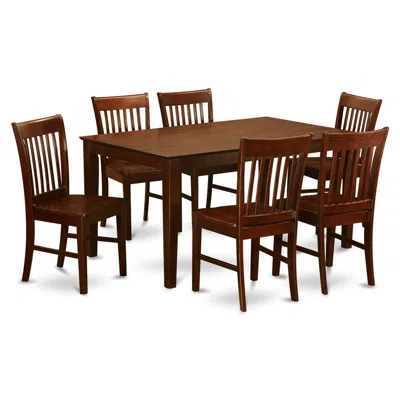 East West Furniture 7 Pc Dining Room Set - Dinette Table And 6 Dining Chairs In Brown