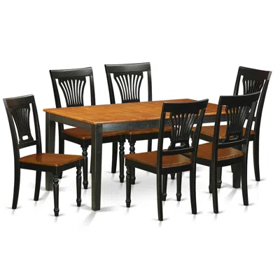 East West Furniture 7 Pc Table Set-dining Table And 6 Wood Dining Chairs In Black
