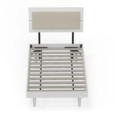 Comfort Pointe Benoni Twin Wooden Bed With Taupe Cushion White In White