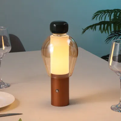 Jonathan Y Evonne Modern Glam Candle-style Rechargeable/cordless Dimmable Integrated Led Table Lamp With Touch  In Brown