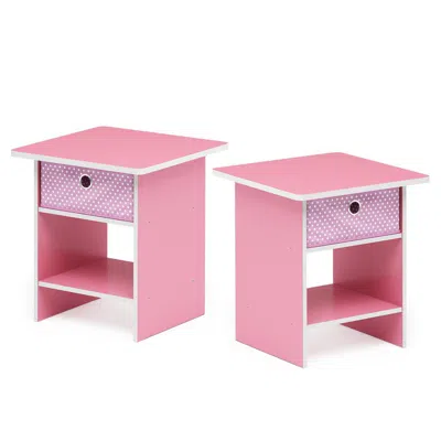 Furinno End Table/ Night Stand Storage Shelf With Bin Drawer, Pink/light Pink, Set Of 2 In Pink