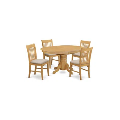 East West Furniture Avno5-oak-c 5 Pctable And Chair Set - Dining Table And 4 Dinette Chairs