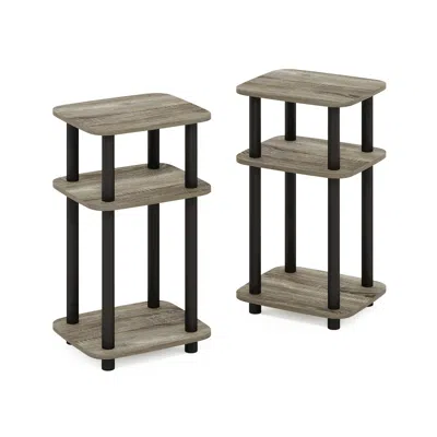 Furinno Just 3-tier Turn-n-tube Curve End Table, Side Table, 2-pack, French Oak/black In Gray