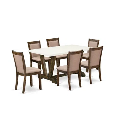 East West Furniture V726mz716-7 7 Piece Modern Dining Set - A Dining Table With Trestle Base And 6 Chairs For Dining Roo In Neutral