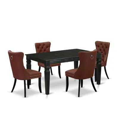 East West Furniture 5 Piece Dinette Set Contains A Rectangle Dining Table With Butterfly Leaf In Brown