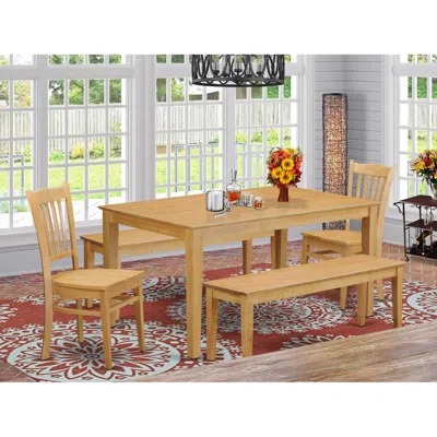 East West Furniture 5 Pc Dining Room Set - Table For Small Spaces And 2 Kitchen Chairs Also 2 Benches In Brown