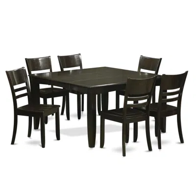 East West Furniture 7 Pc Dining Set-dining Table With Leaf And 6 Dinette Chairs. In Black