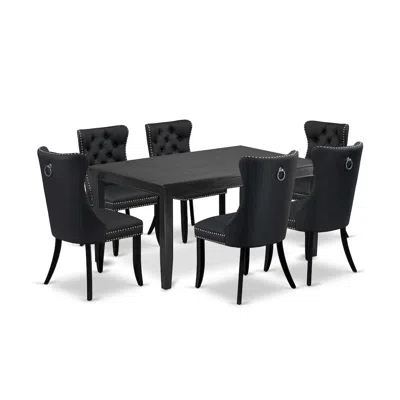 East West Furniture 7 Piece Kitchen Table & Chairs Set Consists Of A Rectangle Dining Table In Black