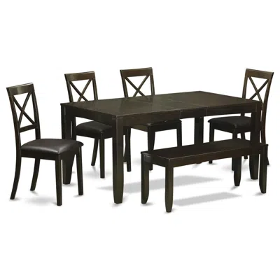 East West Furniture 6 Pc Dining Table With Bench-kitchen Tables Plus 4 Dining Chairs And Bench In Black