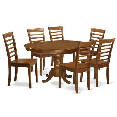 East West Furniture 7 Pc Dining Room Set For 6-table With Leaf With 6 Dining Chairs In Brown