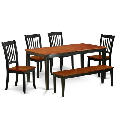 East West Furniture Dining Room Set Black & Cherry, Nida6-bch-w In Brown