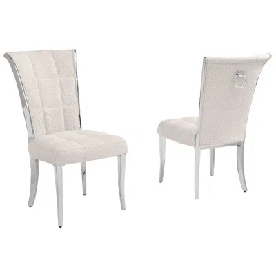 Best Quality Furniture Cream Boucle Side Chairs With Silver Base (set Of 2) In Neutral