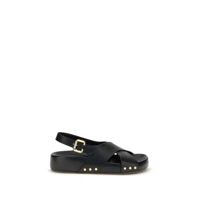 Chloé Mae Paddington Leather Crisscross Sandals In Black