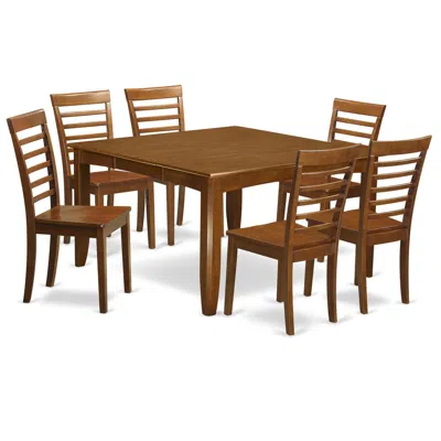 East West Furniture 7 Pc Formal Dining Room Set-square Dining Table With Leaf And 6 Dining Chairs.