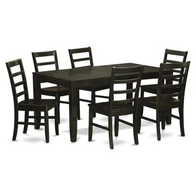 East West Furniture 7 Pc Dining Set-table With Leaf And 6 Dining Chairs In Black