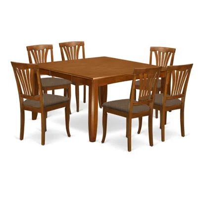 East West Furniture Pfav7-sbr-c 7 Pc Dining Set-dinette Table With Leaf And 6 Dinette Chairs. In Brown