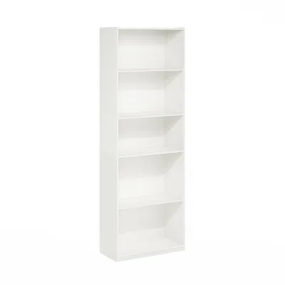 Furinno Gehry 5-tier Bookcase, Bookshelf With Adjustable Shelves, White In White