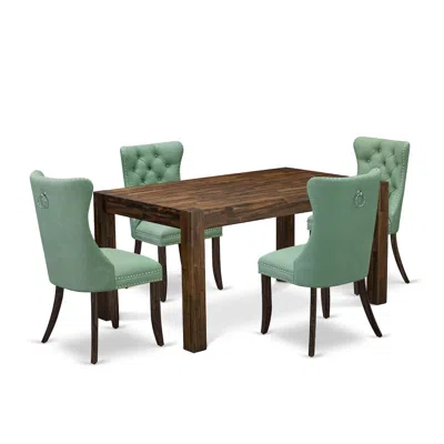 East West Furniture 5 Piece Kitchen Set Consists Of A Rectangle Rustic Wood Dining Table In Green