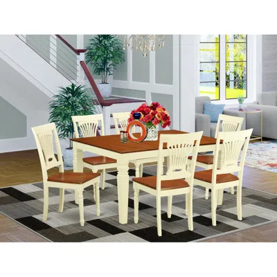 East West Furniture 7 Pc Kitchen Table Set With A Dining Table And 6 Wood Kitchen Chairs In Buttermilk And Cherry In Multi