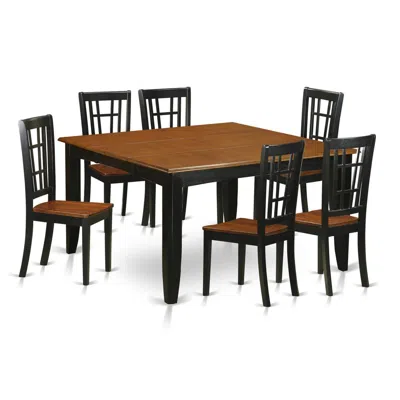 East West Furniture 7 Pc Dining Room Set-dining Table And 6 Wood Dining Chairs In Brown