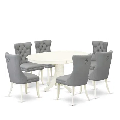 East West Furniture 7 Piece Dining Set Consists Of An Oval Kitchen Table With Butterfly Leaf In Gray