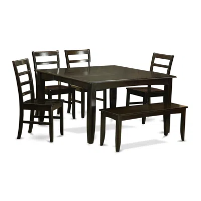 East West Furniture 6 Pc Dining Set With Bench-kitchen Table With Leaf And 4 Dining Chairs Plus Bench. In Black