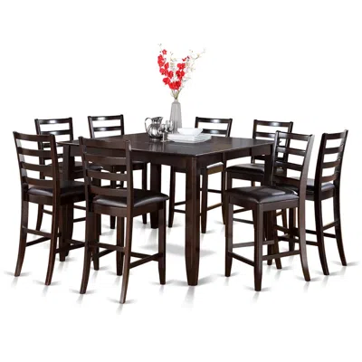 East West Furniture 9 Pc Counter Height Table Set- Square Table And 8 Kitchen Counter Chairs In Brown
