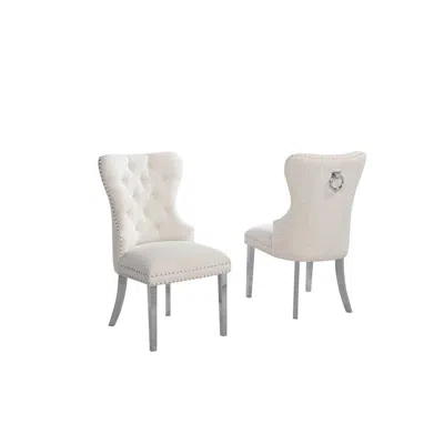 Best Quality Furniture Cream Boucle Fabric And Silver Base Side Chairs (set Of 2) In White