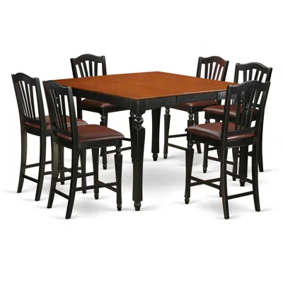 East West Furniture 7 Pc Counter Height Set- Square Counter Height Table And 6 Kitchen Counter Chairs In Brown