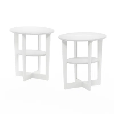 Furinno Jaya Oval End Table, White, Set Of 2 In White