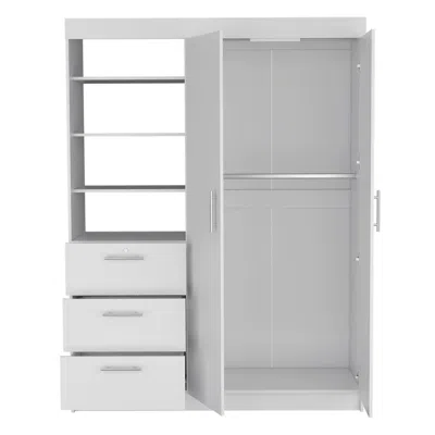 Depot E-shop Laurel 3-tier Shelf And Drawers Armoire With Metal Handles, White In White