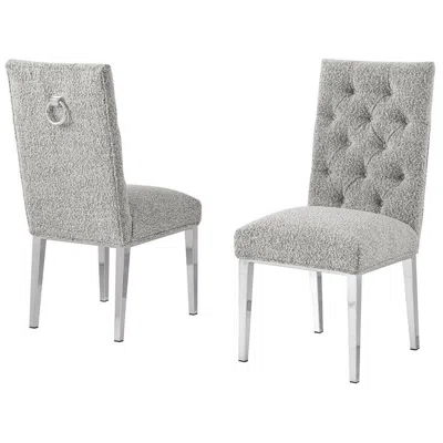 Best Quality Furniture Rich Gray Boucle Fabric With Silver Chrome Base Dining Chairs (set Of 2) In Gray