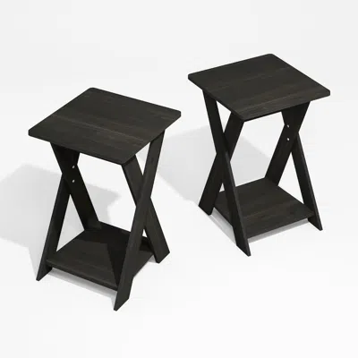 Furinno Modern Simplistic Criss-crossed End Table, Black Espresso, Set Of 2 In Black