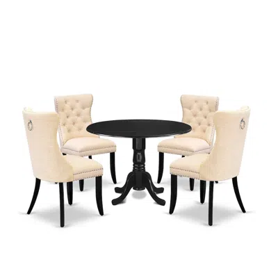 East West Furniture 5 Piece Dining Table Set Contains A Round Kitchen Table With Dropleaf In Neutral