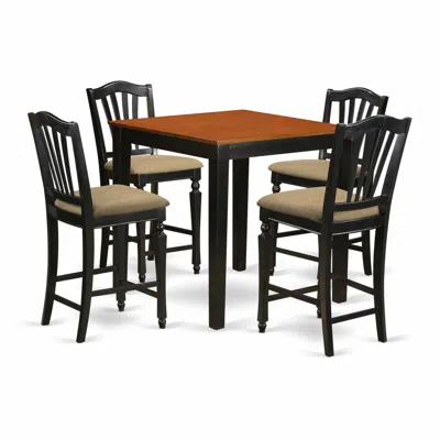 East West Furniture Pbch5-blk-c 5 Pc Counter Height Set-pub Table And 4 Kitchen Chairs.