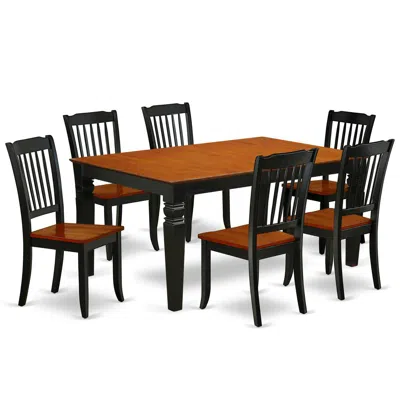East West Furniture Dining Room Set Black & Cherry, Weda7-bch-w In Brown