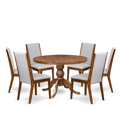 Luxe By East West Furniture 7-pc Kitchen Set Of A Pedestal Round Table, 6 Grey Linen Fabric Chairs