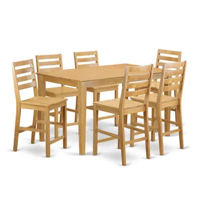 East West Furniture 7 Pc Counter Height Set - High Table And 6 Dinette Chairs. In Brown