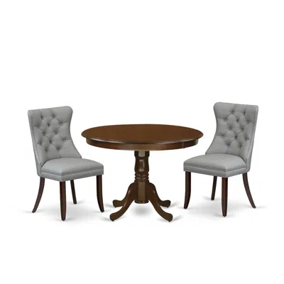 East West Furniture 3 Piece Dining Set Consists Of A Round Kitchen Table With Pedestal In Gray
