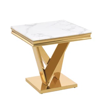 Best Master Furniture Blythe Stone Marble Laminate Gold End Table In Gold