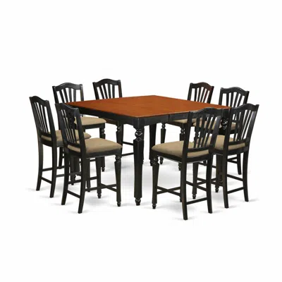 East West Furniture Chel9-blk-c 9 Pc Counter Height Set- Square Pub Table And 8 Kitchen Counter Chairs In Multi