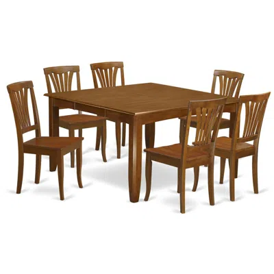 East West Furniture 7 Pc Dining Room Set-square Table With Leaf And 6 Dining Chairs. In Brown