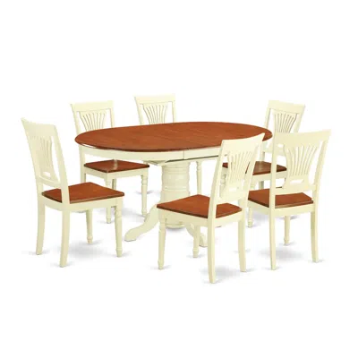 East West Furniture 7 Pc Dining Set-oval Table With Leaf And 6 Dining Chairs In Neutral